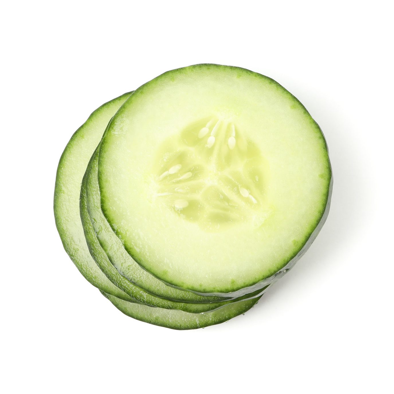 Fresh cucumber slices isolated on white background